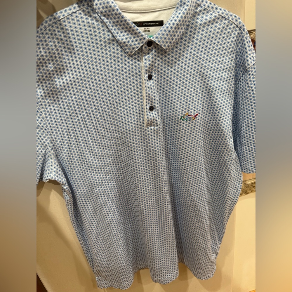 Greg Norman Collection Blue Geometric Polo